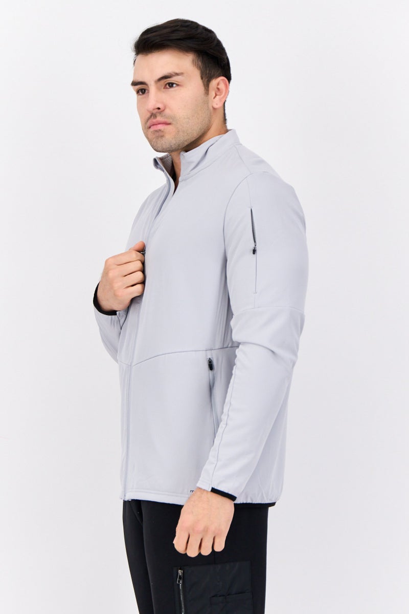 MOTION ملابس رياضية للرجال بزي مناسب بسحاب كامل، رمادي فاتح - Image 4